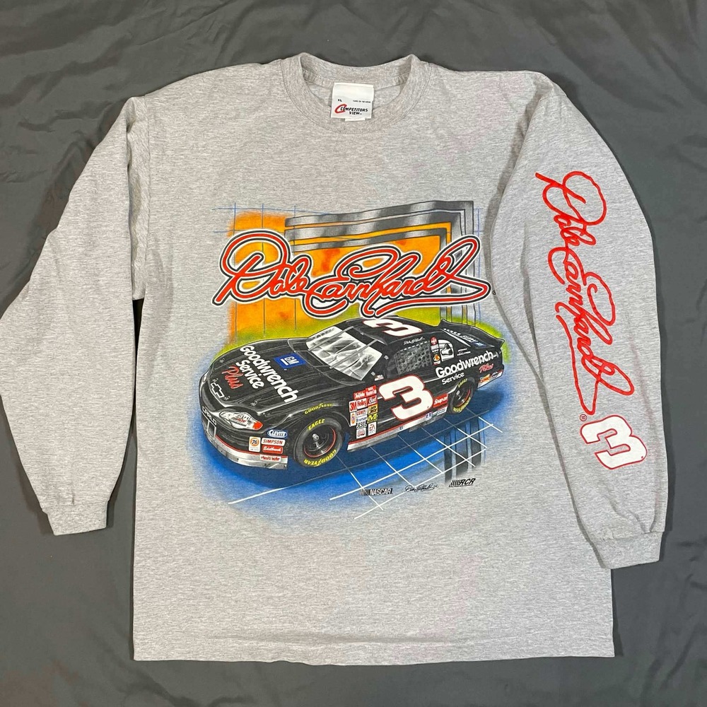 Vintage Dale Earnhardt NASCAR #3 Long Sleeve Shirt Mens XL Grey Competitors View